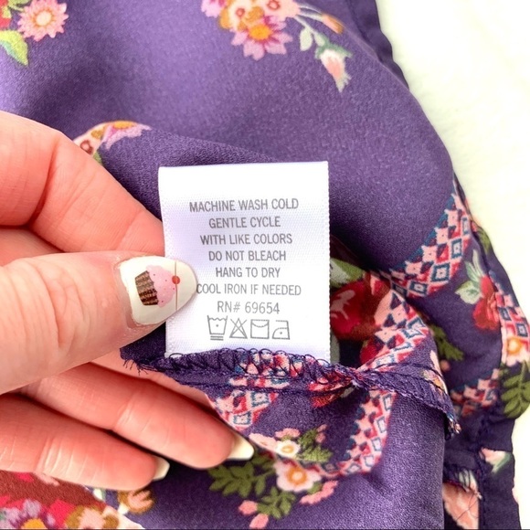 Francesca’s Miami Laura-Lee Purple Plum Shabby Chic Floral Babydoll Blouse XS - Picture 12 of 16